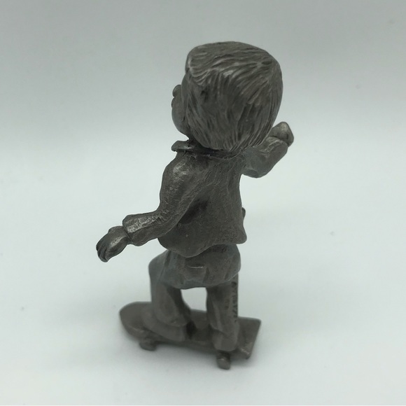 Vintage Boy On Skateboard American Pewter Figure 1977 Statue Small Decor Piece - Picture 6 of 9